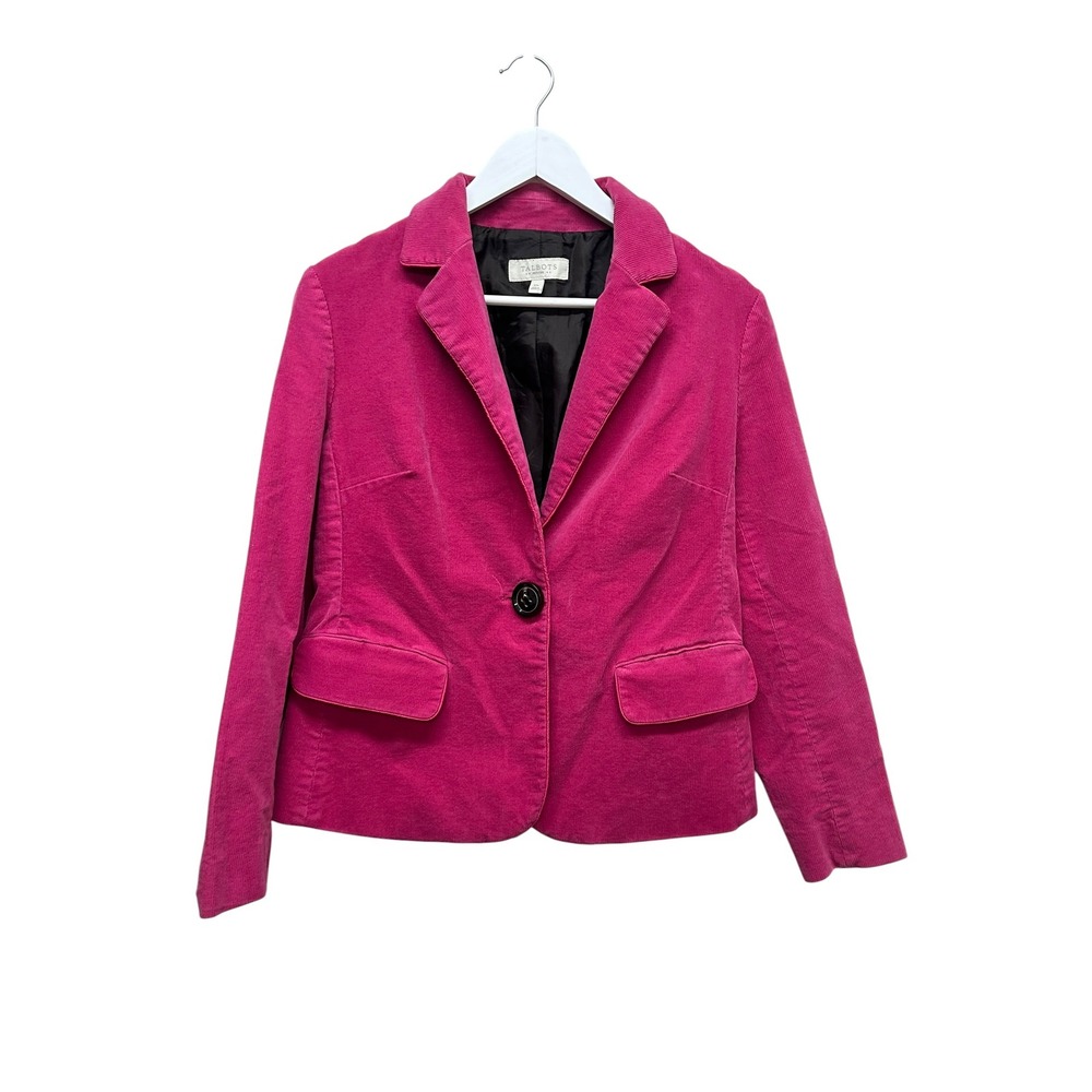 Talbots Petites Magenta Pink Corduroy Blazer Jacket Size 10P Single Button